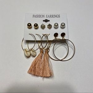 NWOT 6 Pair Peach Diamond Pearl Hoop Earrings